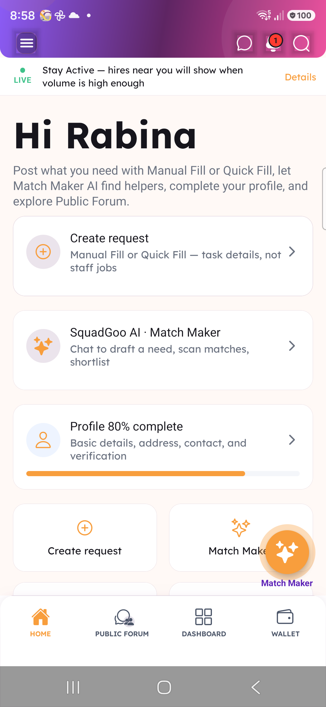 SquadGoo Customer home